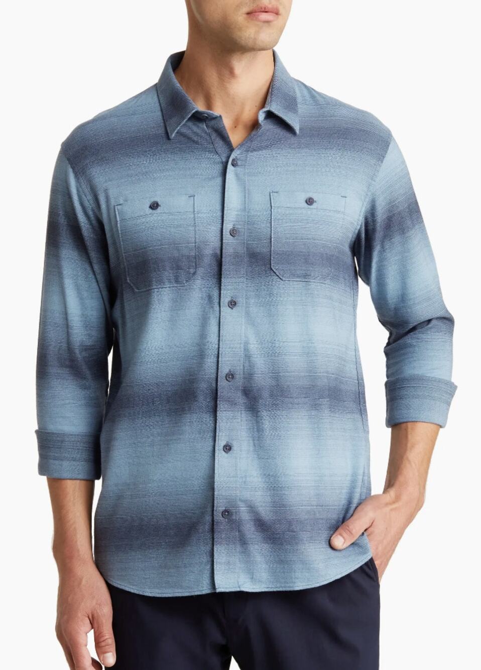 Travis Mathew Good Luck Stripe Micro Flannel Shirt Mens Sz Small Blue Nights
